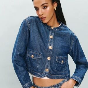 Reformation Blue Jean Jacket with Gold Buttons (Braxton Jacket size M)